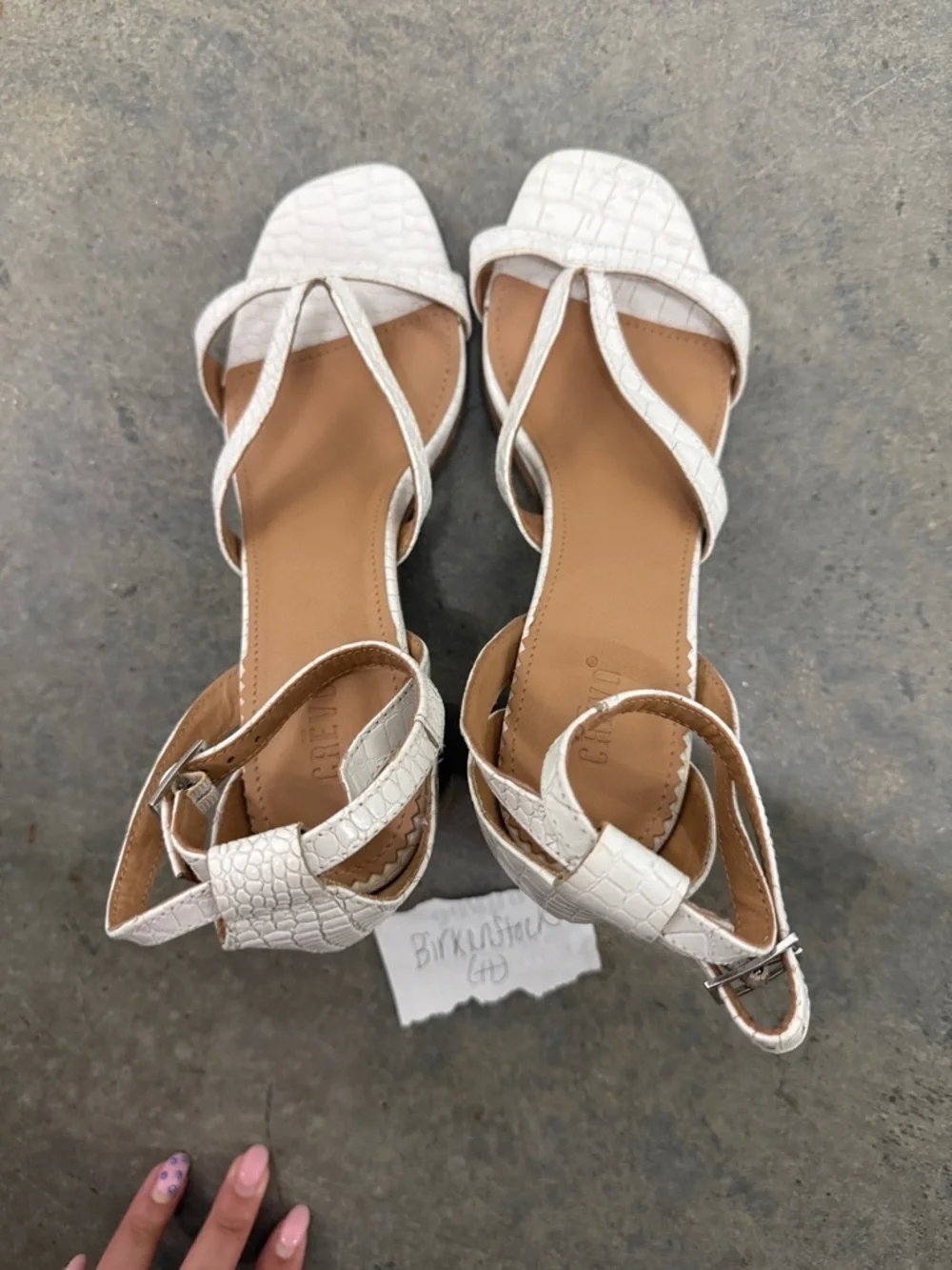 Crevo White Croc-Embossed Ankle Strap Heels